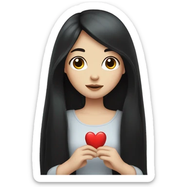 Pale girl with long black hair holding heart in her hands  sticker