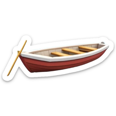 A 3D cartoon small boat floating on estuary water, with nearby reeds and horizon in view, bright lighting, photo frame, Memoji-style. sticker