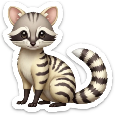 Pastel light whitish albino shiny glossy smooth soft kawaii elegant pretty beautiful realistic civet-genet-numbat-furret-litten-sprigatito-amaura-fusion (full body) sticker