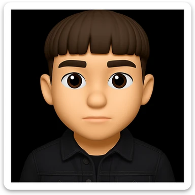 Re-dress the young man wearing a black denim jacket. Maintain the 3D emoji style look in the edit. sticker