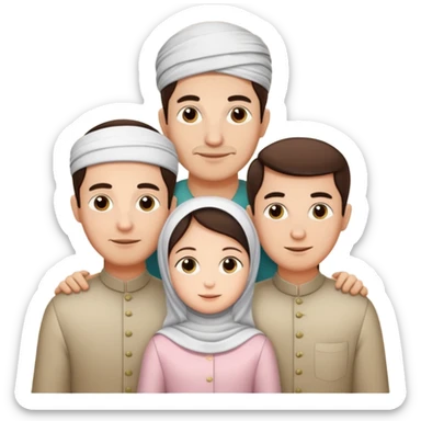Lebaran. Keluarga terdiri dari Ayah, ibu, dua anak laki-laki dan yang paling kecil seorang anak perempuan. Tulisan : Selamat Lebaran  sticker