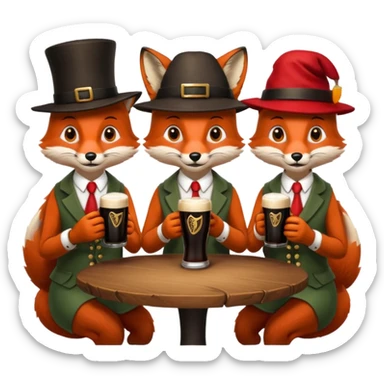 Three foxes sitting at a round table drinking Guinness sticker