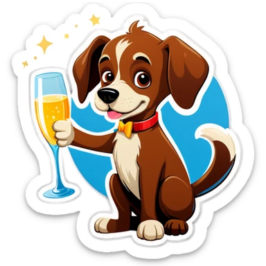 Brown Dog with a Glass of Champagne sticker