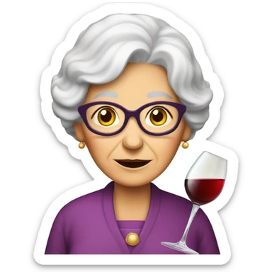 Granny with plate of cheese and wine sticker