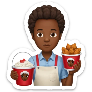 black person holding fried chicken in a KFC bucket and watermelon and cotton sticker