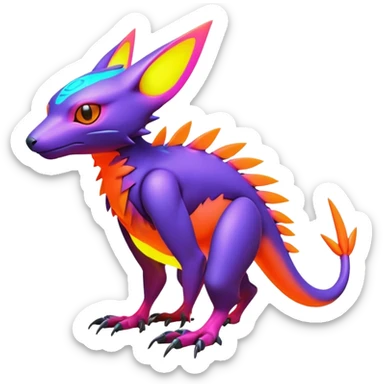 Tropical futuristic lush warm-colored modern colorful neon-colored cyber-Fakémon-Digimon-Trico-Vernid-creature sticker