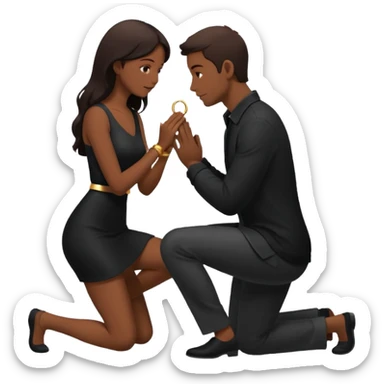 Silhouette of a man kneeling on one knee and offering a ring to a woman receiving it sticker