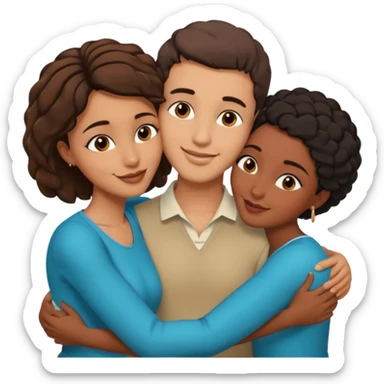 middle Eastern man with short brown hairwith two black african women both are African one is medium tone skin black and one is medium tone black with african hair styles. and they are all smiling and putting their arms around each other and kissing and hugging sexually  sticker