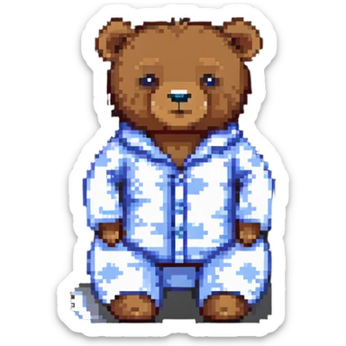 sleepy bear in pajamas holding a pillow sticker