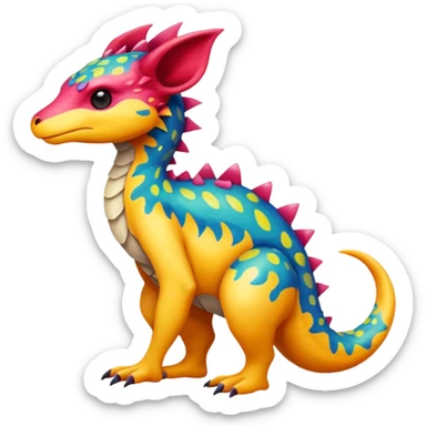 a colorful edgy vernid-fionbri-creature with splash patterns full body sticker