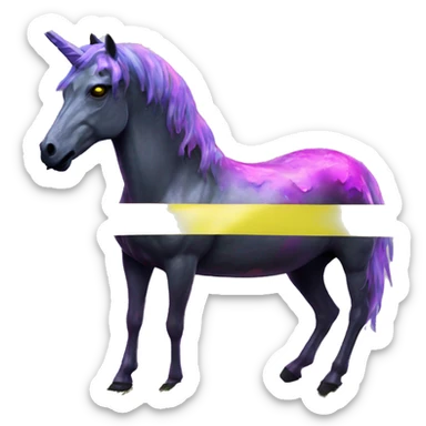 .Zombie_ Vaporwave black holographic oilslick zombie unicorn yellow caution tape sticker