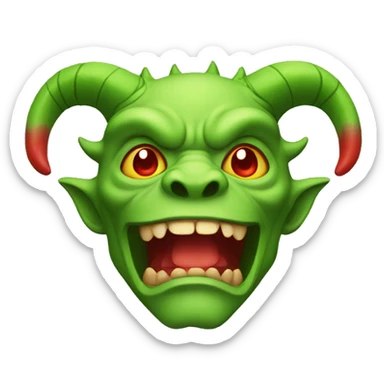 Green demon with red horns sticker