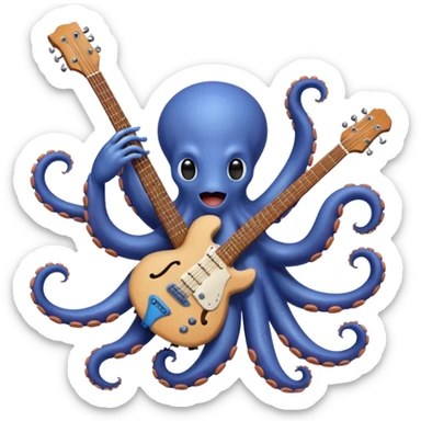 happy octopus with multiple arms playing guitar sticker