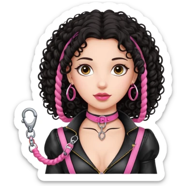 Princess dark curly hair with pink bdsm leash sticker