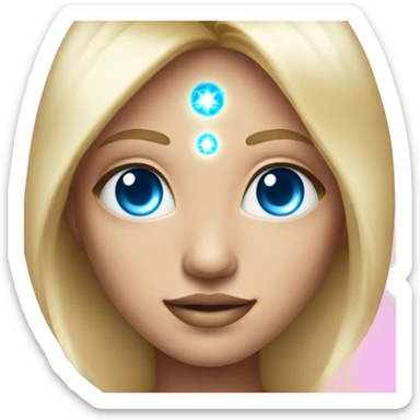 magical diva with thin pink andromedan face long blonde hair and blue eyes glowing third eye sticker