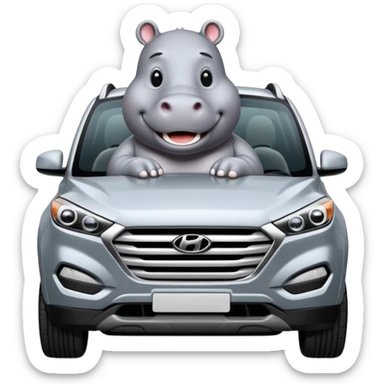 Hippo driving a silver HYUNDAI TUCSON SUV sticker