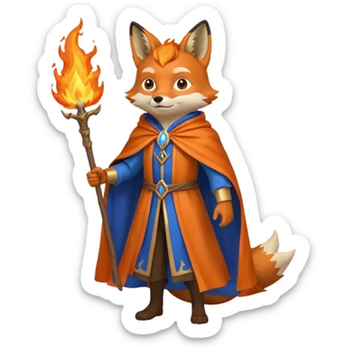 full body fox fire wizard blue cape sticker