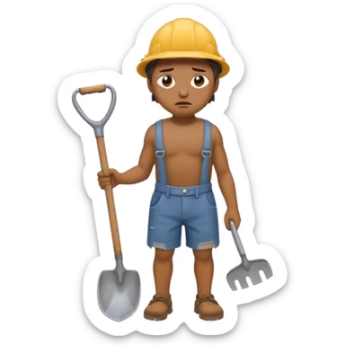  Emoji portrait of a mine slave. He has a somber expression and wears torn clothes, holding a shovel. sticker