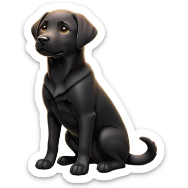cinematic-[Labrador retriever]-realistic-full-body-sitting-emoji,-tail-resting-loosely-beside-its-paws,-head-tilted-dramatically, -sleek-[black]-fur,-simplified-yet-realistic-focused-features,-highly-detailed,-glowing-with-an-almost-sarcastic-glow sticker