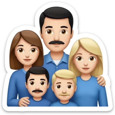 Mom with brown hair. Dad with black hair and mustache. 2 sons with blonde hair. 1 daughter with blonde hair. sticker