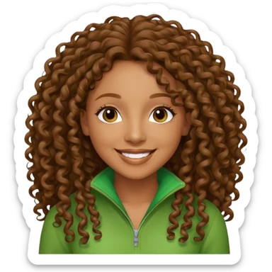 Mel B with brown long curly hair, green outfit sticker