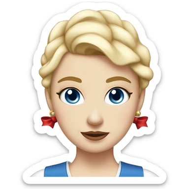 White girl, with blue eyes, short blonde hair, elegant with a red bow tie and mickye mouse ears. Super chick and elegant sticker