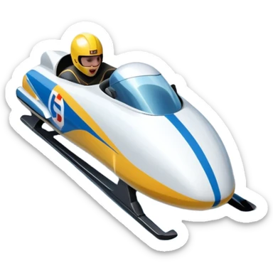 An icon featuring a sleek bobsled with athletes racing down an icy track at high speed, helmets on and bodies aligned for aerodynamics. Surrounded by icy curves, snowbanks, and a wintry mountain backdrop. Transparent background captures the thrill and precision of bobsleigh. sticker