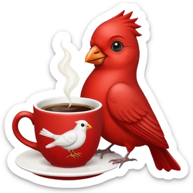Happy cardinal bird with a dove and a cup of coffee sticker