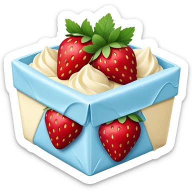 Strawberries in white chocolate in a pale blue package sticker