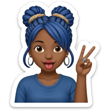 brown girl with dark blue dreads all in a bun with tongue out giving middle finger sticker