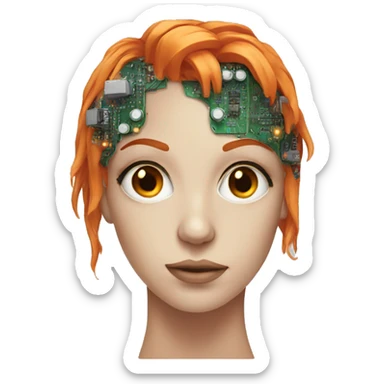 Head of female cyborg with orange hair and circuits sticker