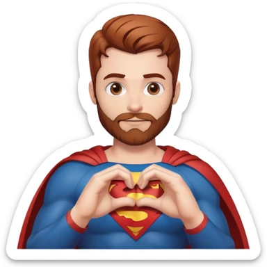 Adult Superman with redish brownish hair and full beard making hand heart emoji sticker