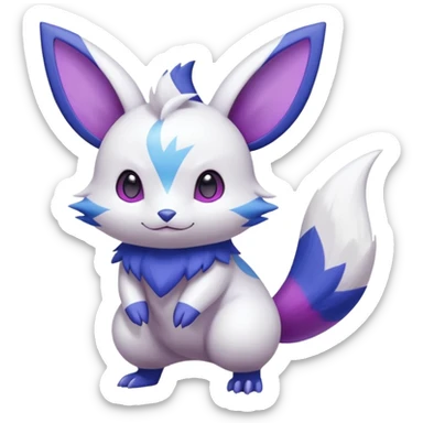 Shiny White with Violet and Indigo markings Minccino-Zangoose-Pokémon-Fakémon-fusion-hybrid-creature sticker