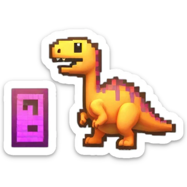 a pixelart dinosaur beside a pixelart git merge symbol sticker