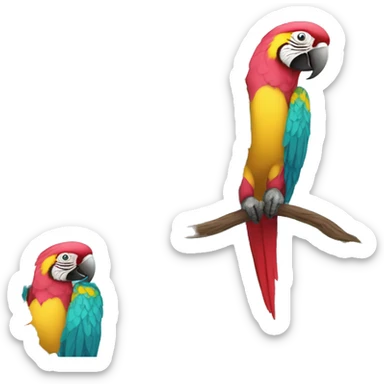 Floral Summer beach cyan pink mustard yellow multicoloured parrot macaw bird holding a plant vine in beak Spanish Italian Mediterranean style floral sticker