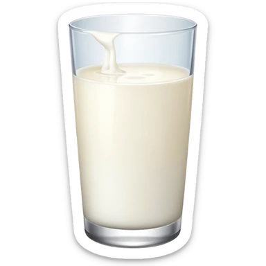 the drink is only milk white, The bottom and mouth of the glass are the same width and thin a toll, There is only white liquid inside, photo realistic, like a third from left sticker