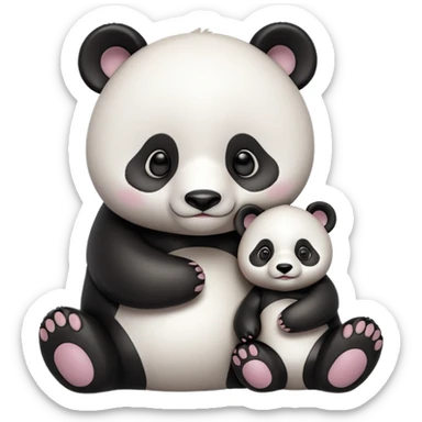 Isolated, breathtakingly beautiful and intricately detailed digital illustration of the most incredibly adorable, cute style baby panda and mother figurine imaginable, toy style. sticker