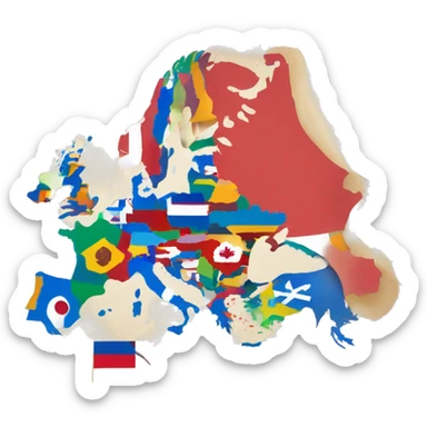 world map of europe and every country is colored by their country flag sticker