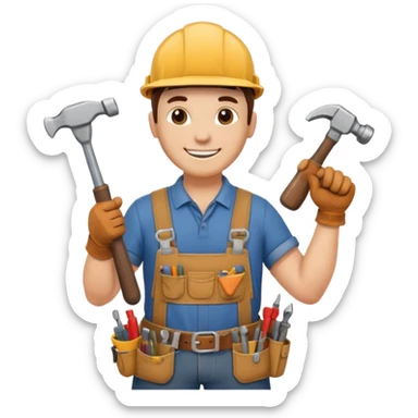 a handyman holding a hammer and a screwdriver sticker