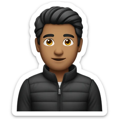 Indian man wearing a black puffer with sleeves rolled up to his mid forearm with black hair and slightly receded hairline sticker