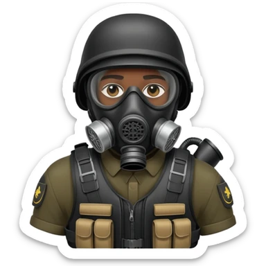 black soldier in black bulletproof vest and gas mask sticker
