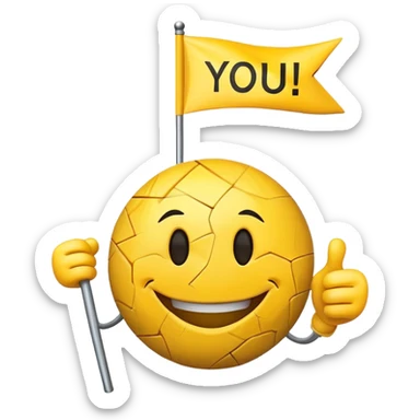 Yellow smiley cracked holding flag saying "you gotta be joking, right" sticker