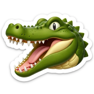 Cinematic Realistic Cute Yawning Crocodile Portrait Emoji, Head tilted slightly with a dramatic, wide-open yawn, showcasing a soft, textured olive-green hide with gently drooping jaws and half-closed, drowsy eyes rendered in exquisite natural detail, high shine, relaxed yet expressive, styled with a dash of primal charm, soft glowing outline, capturing the essence of a sleepy yet affectionate crocodile that appears ready to stretch out and drift into a deep, ancient slumber! sticker
