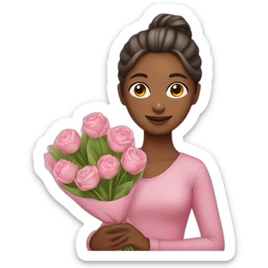 girl with bun holding some bouquet- pink cloth sticker
