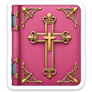pink bible with a gold cross sticker
