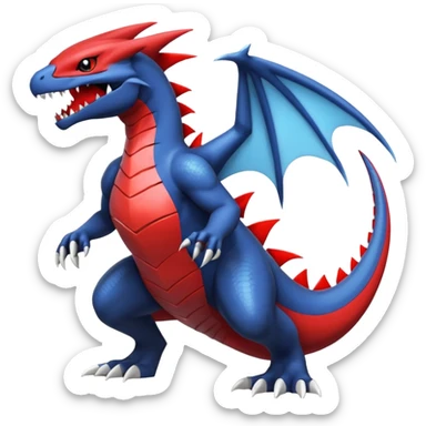 Handsome cool badass edgy evil Charmeleon-Latias-Garchomp-Giratina-Pokémon-Fakémon-fusion-hybrid-creature, full body sticker