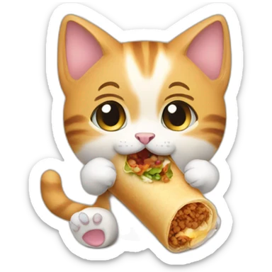 kitten eating shawarma roll sticker