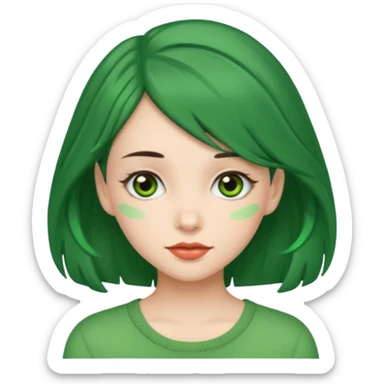 brunette girl with green color hairclip sticker