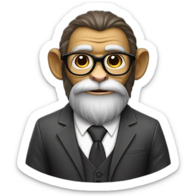 "monkey" professor with beard, mustace, glasses, suit  holding a football sticker