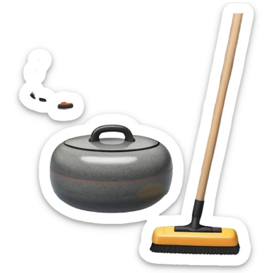 An icon showing a detailed close-up of a curling stone sliding across the ice, with a broom in motion beside it. The background features an indoor stadium with cheering spectators on the stands. Transparent background captures the strategy and focus of curling. sticker